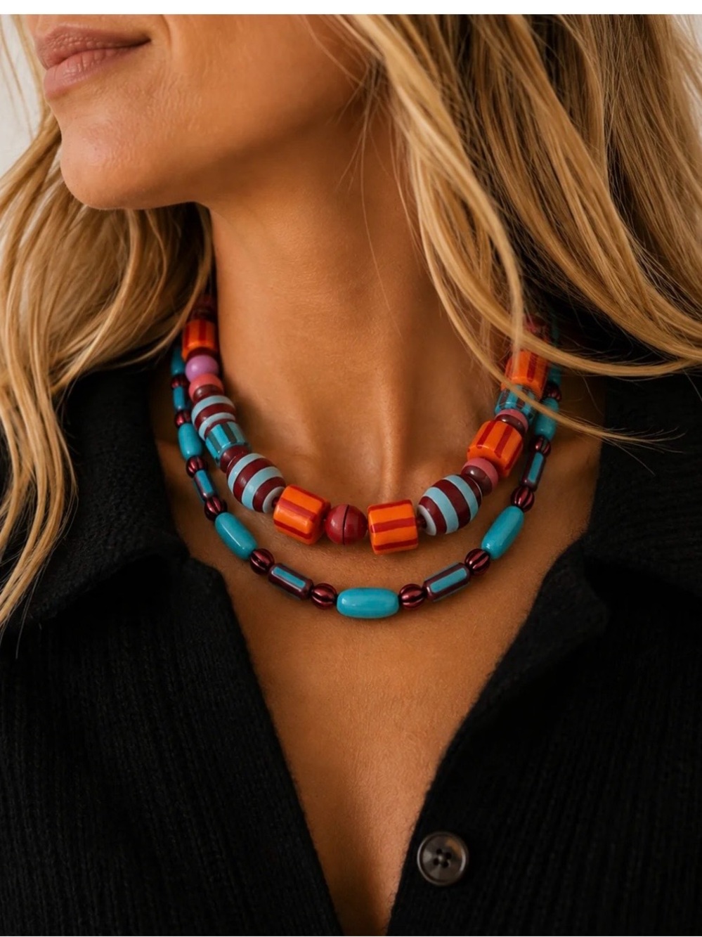 Zara Beaded Coral Necklaces Set of 2 $36